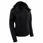 Nexgen Heat MPL2767SET Women's Black Soft Shell Heated Jacket with Detachable Hood (Included Rechargeable 10000mAh Battery)