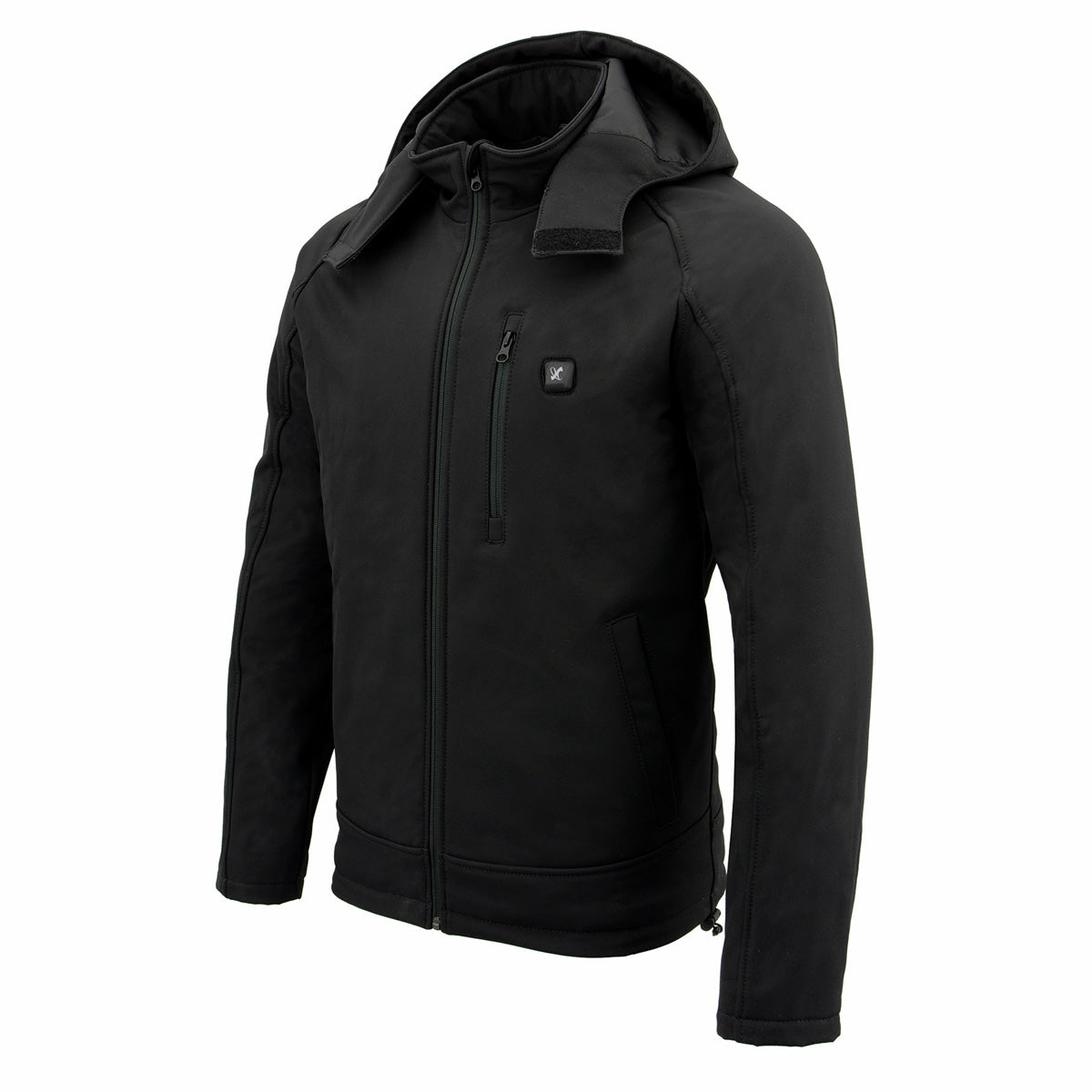 Nexgen Heat MPM1767SET Men's Black 'Heated' Soft Shell Hooded Zipper Front Jacket (Rechargeable Battery Pack Included)