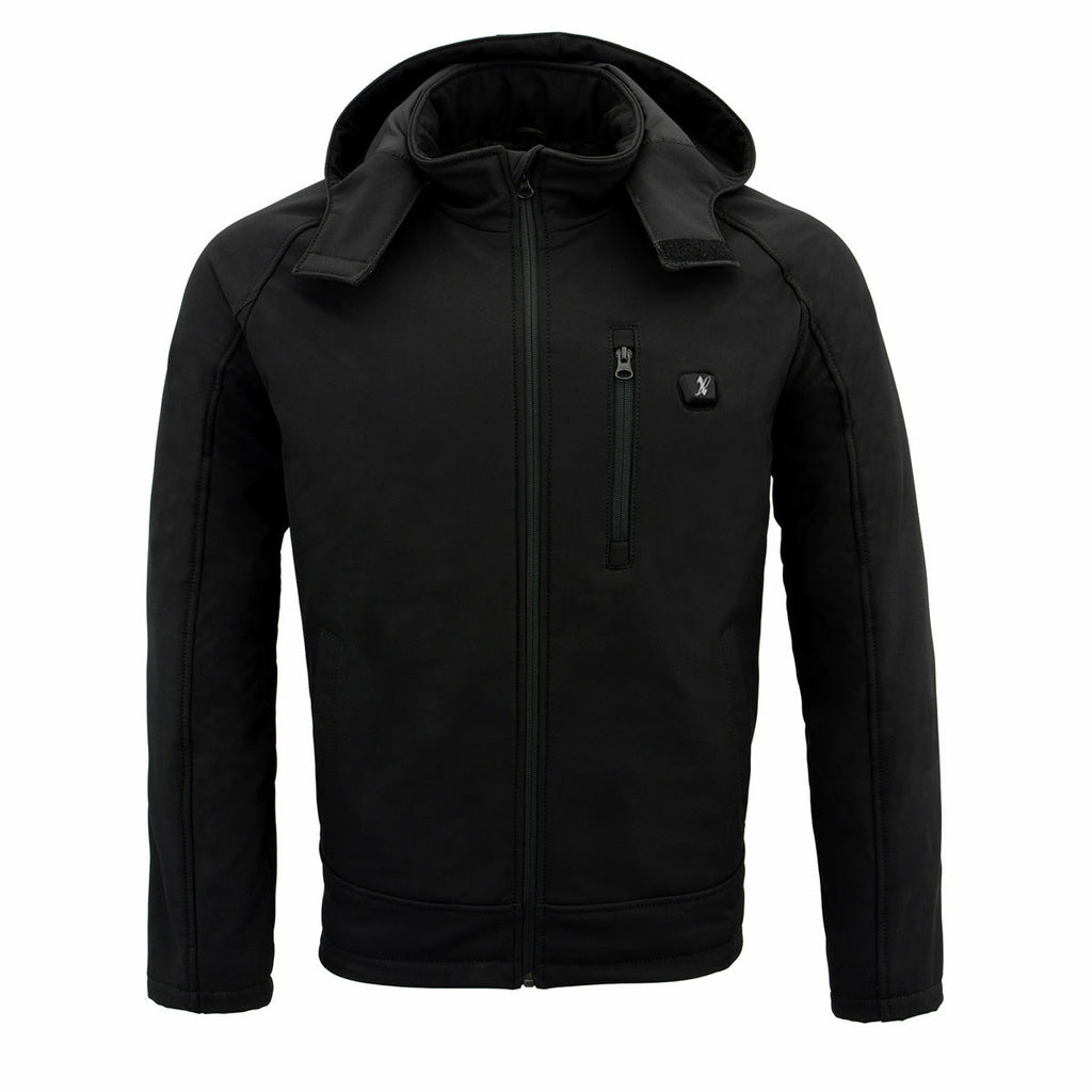 Nexgen Heat MPM1767SET Men's Black 'Heated' Soft Shell Hooded Zipper Front Jacket (Rechargeable Battery Pack Included)