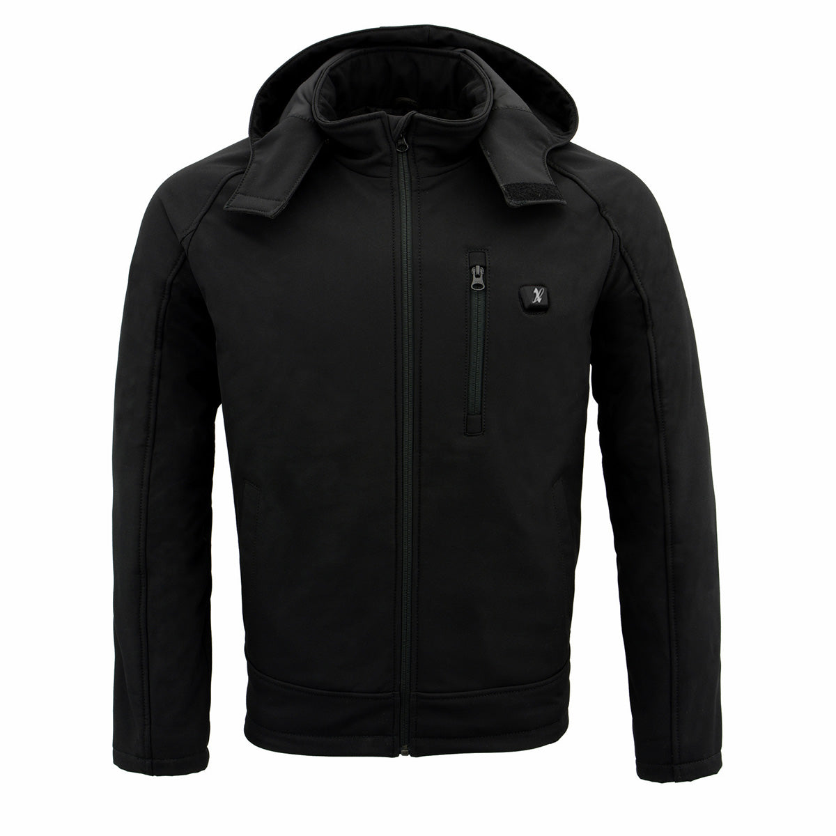 Nexgen Heat MPM1767SET Men's Black 'Heated' Soft Shell Hooded Zipper Front Jacket (Rechargeable Battery Pack Included)