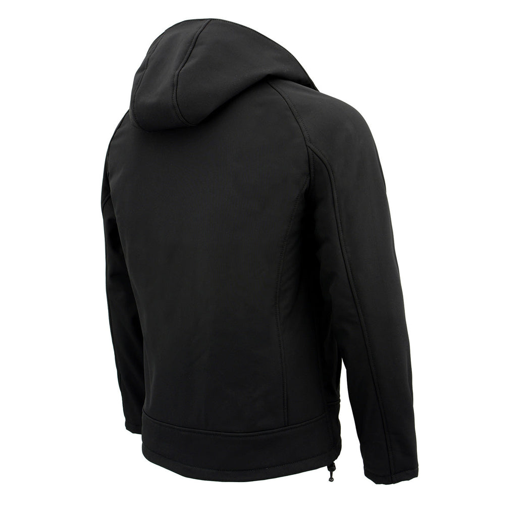 Nexgen Heat MPM1767SET Men's Black 'Heated' Soft Shell Hooded Zipper Front Jacket (Rechargeable Battery Pack Included)