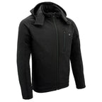 Nexgen Heat MPM1767SET Men's Black 'Heated' Soft Shell Hooded Zipper Front Jacket (Rechargeable Battery Pack Included)