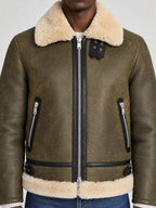 Men’s Army Green Sheepskin Shearling Aviator Jacket