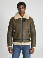 Men’s Army Green Sheepskin Shearling Aviator Jacket