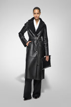 Women's Black Fur Shearling Leather Coat
