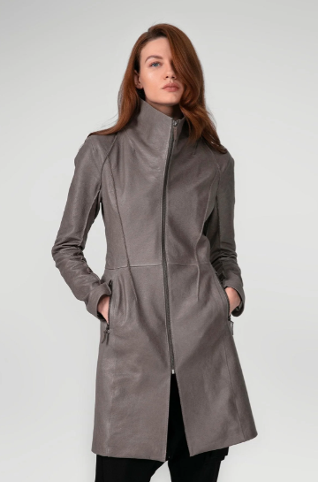 Women's Gray Leather Coat