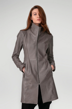 Women's Gray Leather Coat