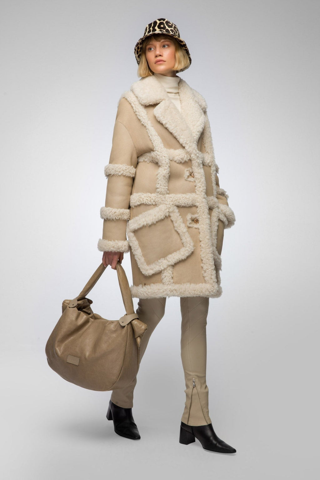 Women's Beige Shearling B7 Bomber Leather Coat