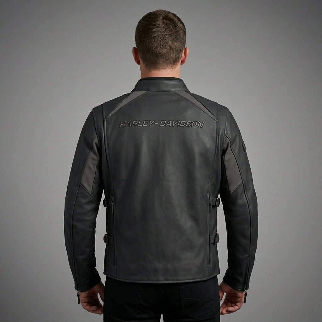 Men’s Matte Black Leather Biker Jacket – Adjustable Buckle Moto Style