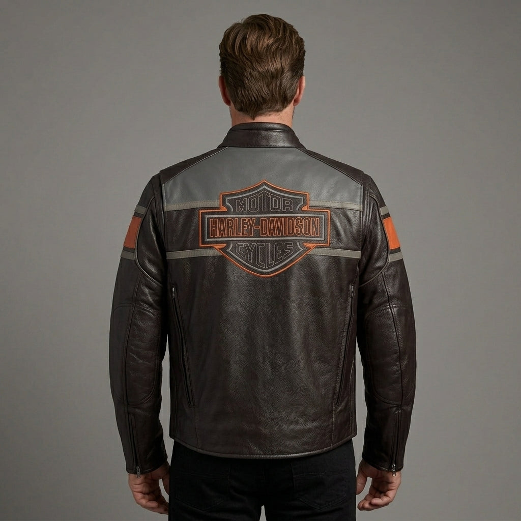Heritage Racing Brown Leather Biker Jacket – Classic Harley Moto Style