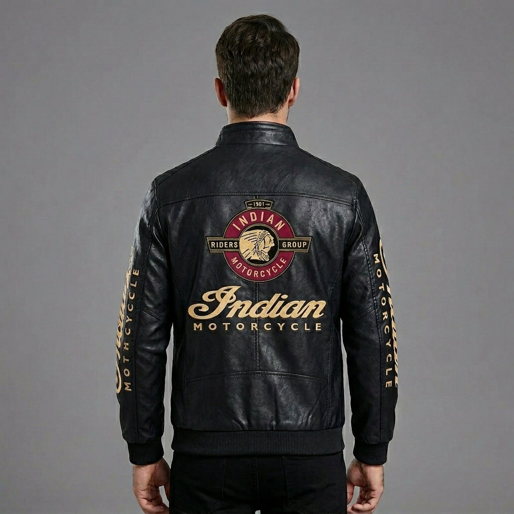Men’s Indian-Style Leather Racing Jacket – Premium Black Moto Bomber