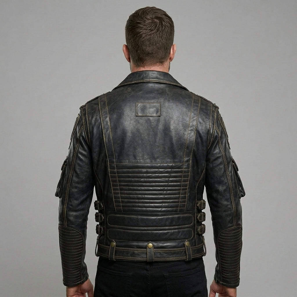 Men’s Indian-Style Leather Racing Jacket – Red & Black Moto Bomber