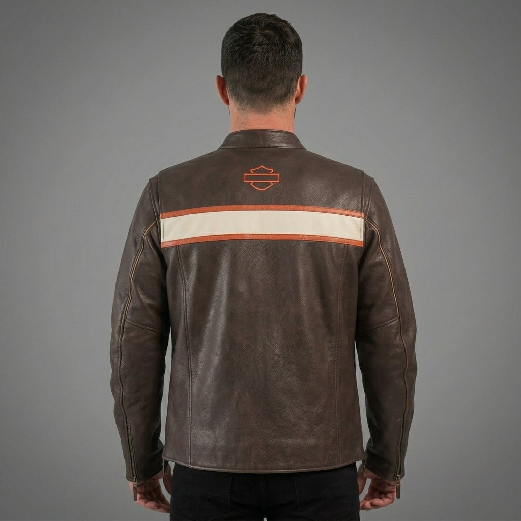 Men’s Harley Two-Tone Leather Biker Jacket – Brown & Black