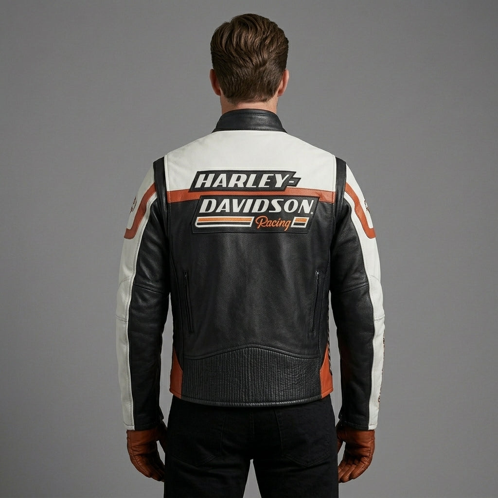 Men’s Limited Edition Leather Racing Jacket – Contrast Panel Moto Style