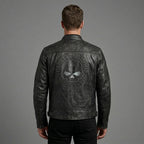 Men’s Skull Distressed Leather Biker Jacket – Harley-Style Moto