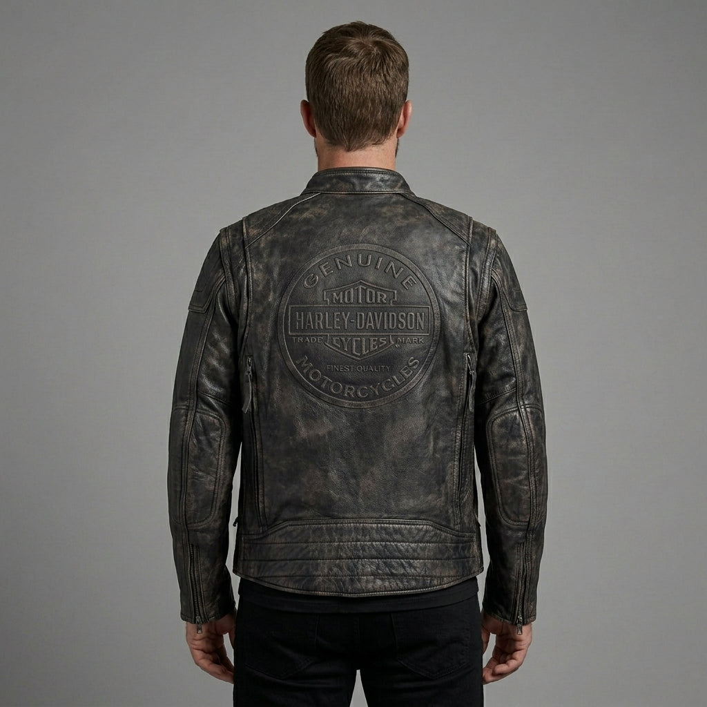 Men’s Harley-Davidson Style Heritage Embossed Leather Biker Jacket