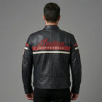 Men’s Indian Motorcycle Style Vintage Leather Biker Jacket – Embroidered Script Logo