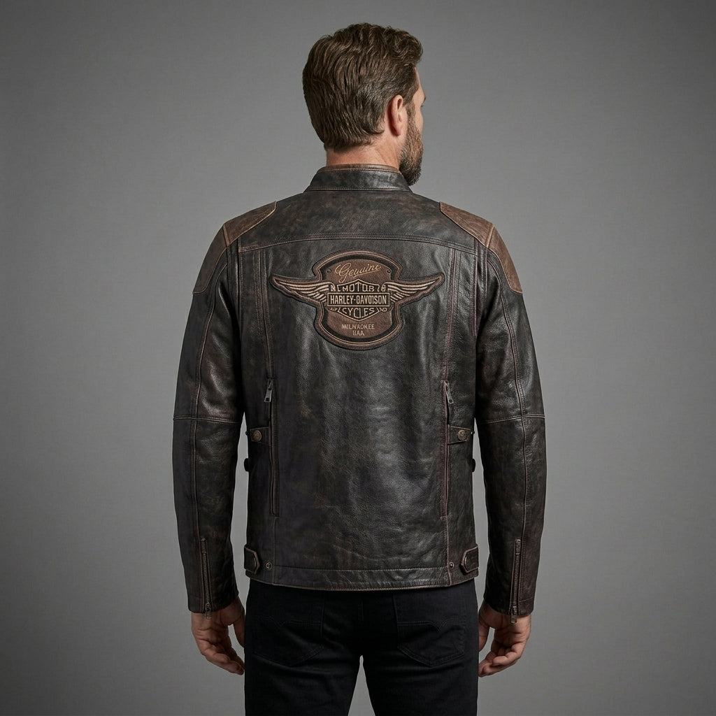 Men’s Harley-Davidson Style Eagle Wing Leather Biker Jacket