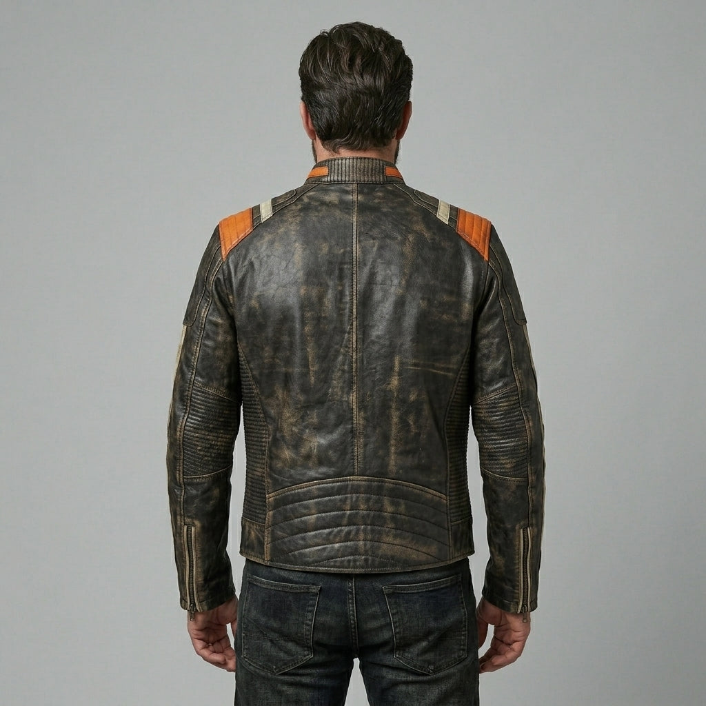 Men’s Retro Stripe Leather Riding Jacket – Limited Edition Moto Style