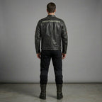 Men’s Harley-Style Distressed Leather Biker Jacket – Vintage Anthracite Moto