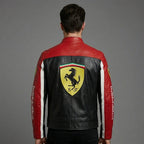 Men’s Black & Grey Leather Moto Jacket – Racing Style Genuine Leather