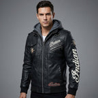 Men’s Indian-Style Leather Biker Jacket – Real Leather Hooded Moto Bomber