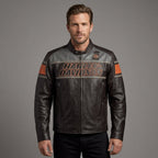 Heritage Racing Brown Leather Biker Jacket – Classic Harley Moto Style