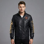 Men’s Indian-Style Leather Racing Jacket – Premium Black Moto Bomber