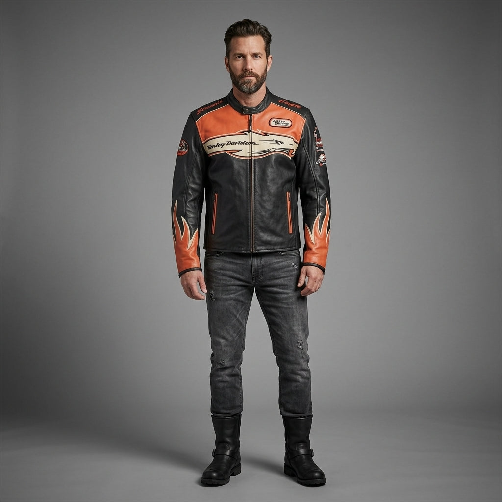 Harley Davidson Screamin Eagle Vintage Racing Leather Jacket