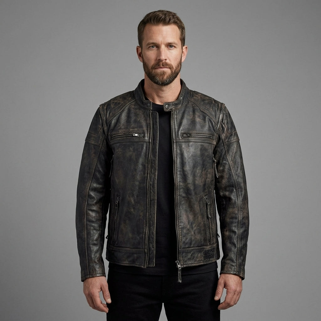 Men’s Harley-Davidson Style Heritage Embossed Leather Biker Jacket