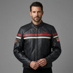 Men’s Indian Motorcycle Style Vintage Leather Biker Jacket – Embroidered Script Logo