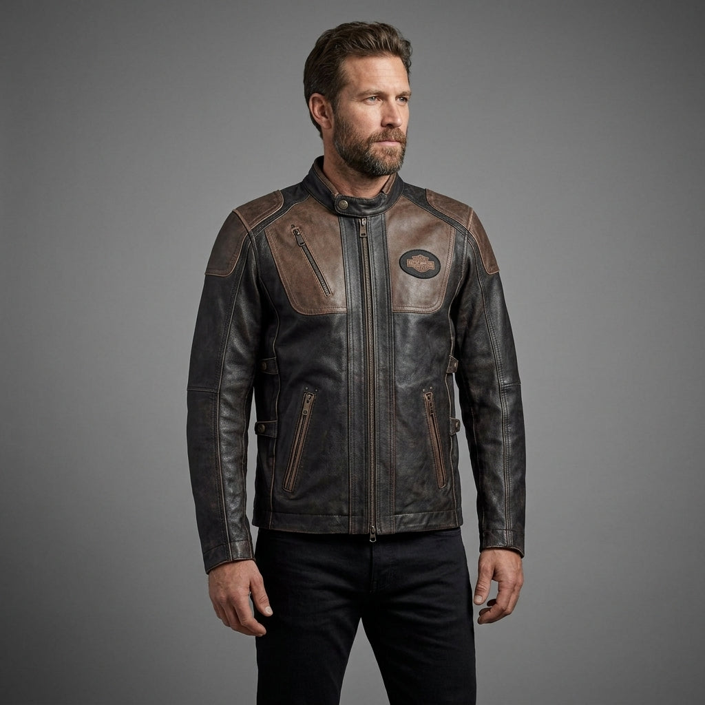 Men’s Harley-Davidson Style Eagle Wing Leather Biker Jacket