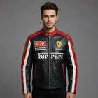 Men’s Black & Grey Leather Moto Jacket – Racing Style Genuine Leather