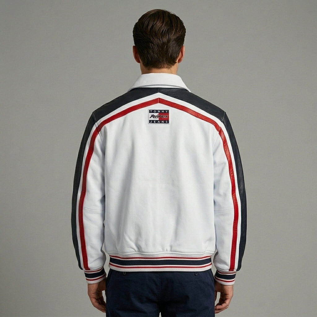 Men’s Real Leather Sport Bomber Jacket – Moto Streetwear Style