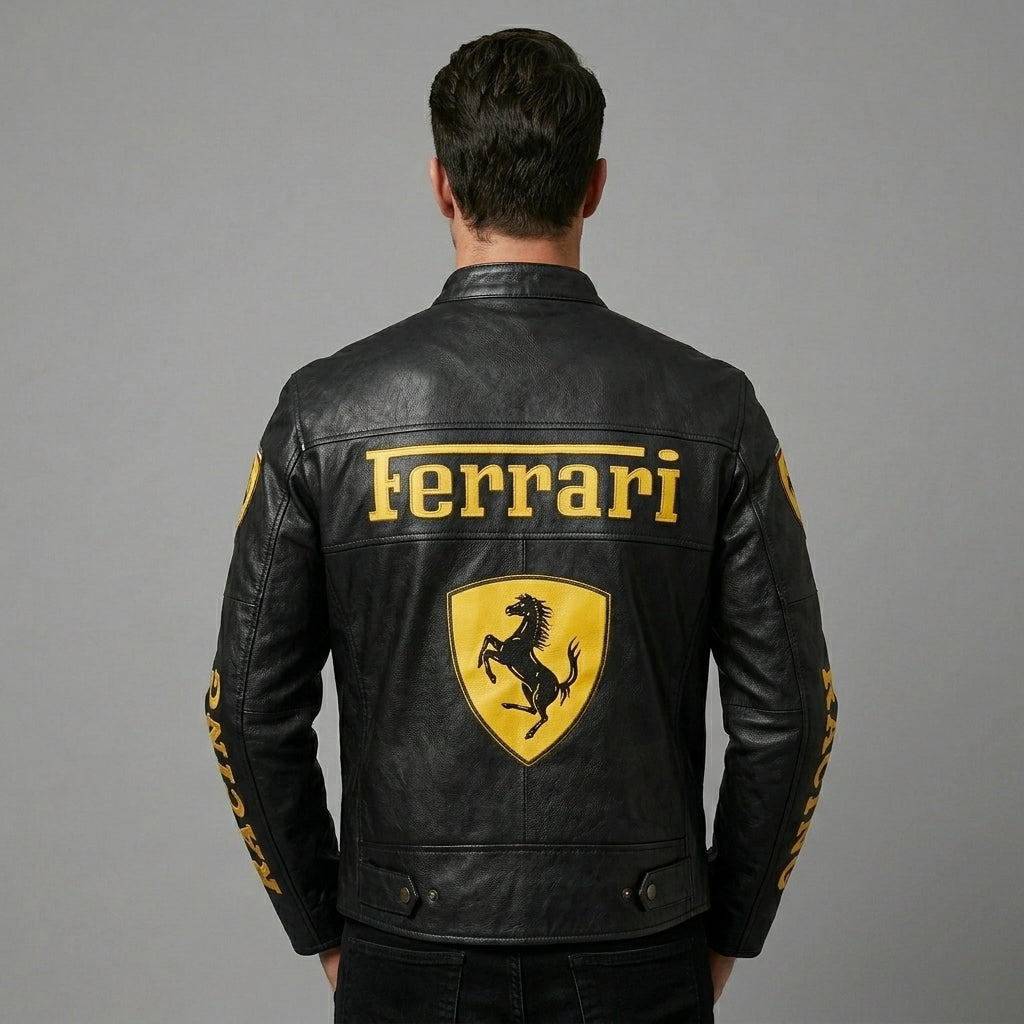 Men’s Ferrari-Inspired Leather Racing Jacket – Real Leather Biker Style