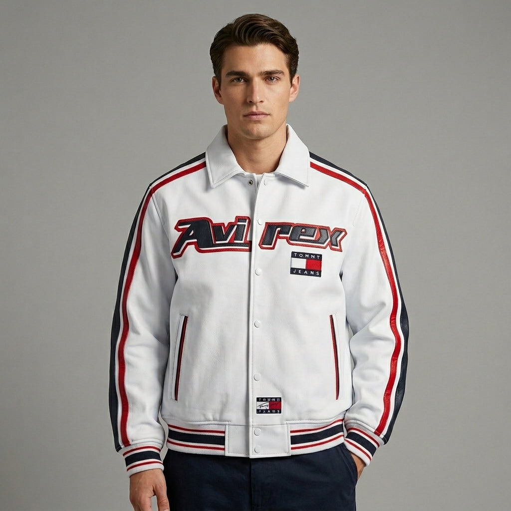 Men’s Real Leather Sport Bomber Jacket – Moto Streetwear Style