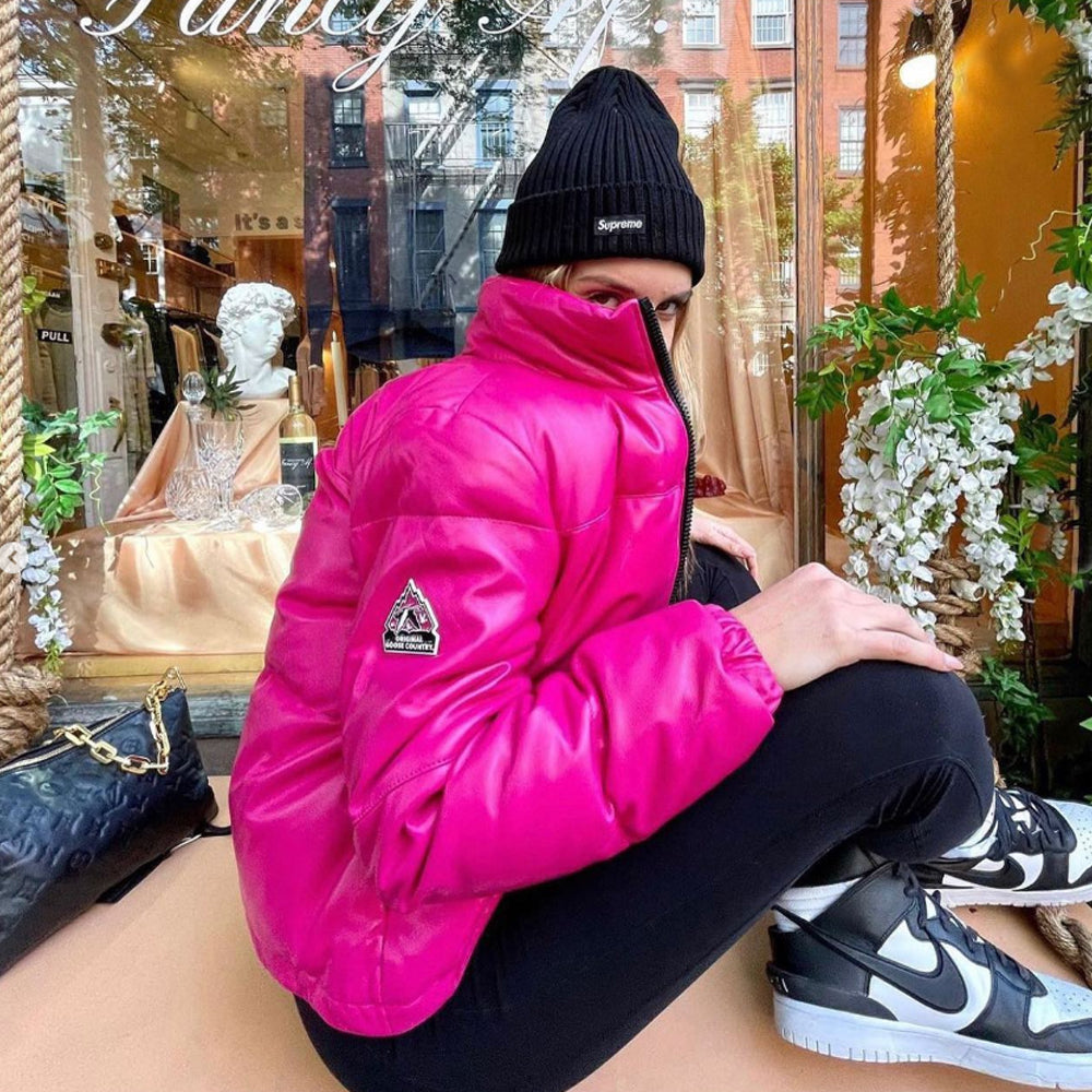 Original Goose Country Women's Pink Leather Puffer Jacket