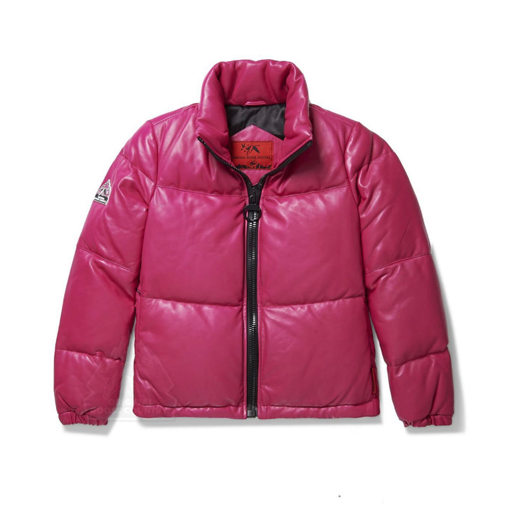 Original Goose Country Women's Pink Leather Puffer Jacket