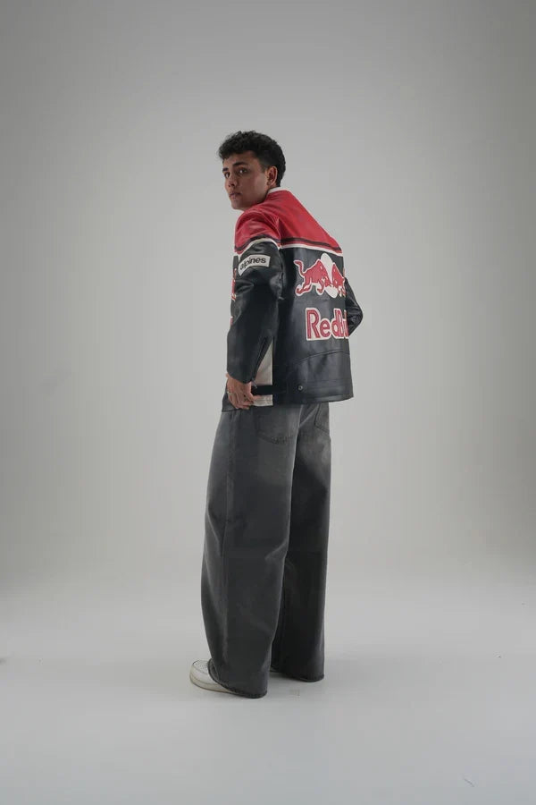 Red Bull Racing F1 Premium Leather Jacket – Vintage Biker Edition