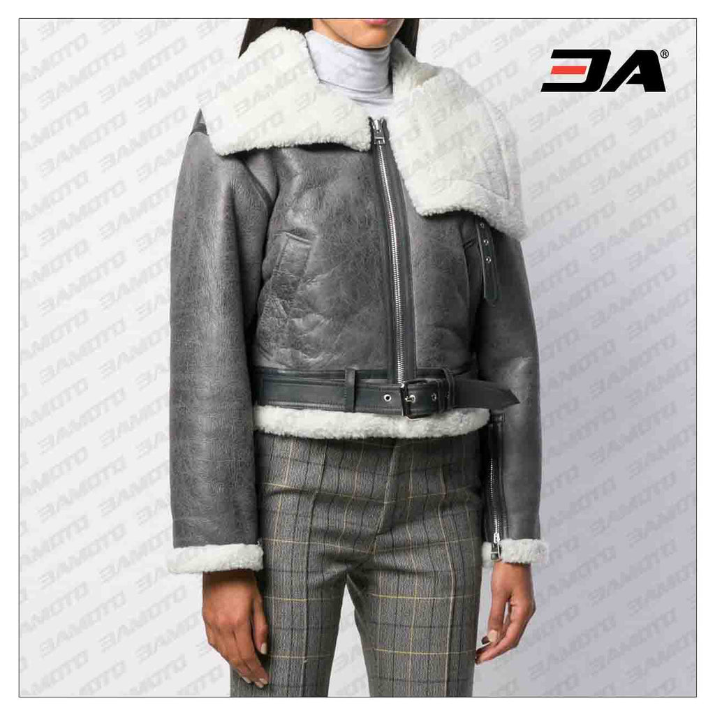 Oversized Shearling Fur Leather Cropped Jacket
