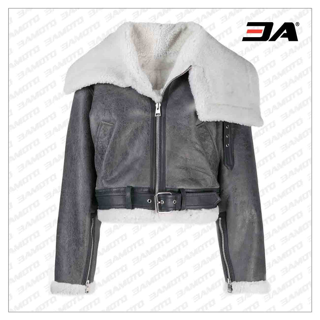 Oversized Shearling Fur Leather Cropped Jacket