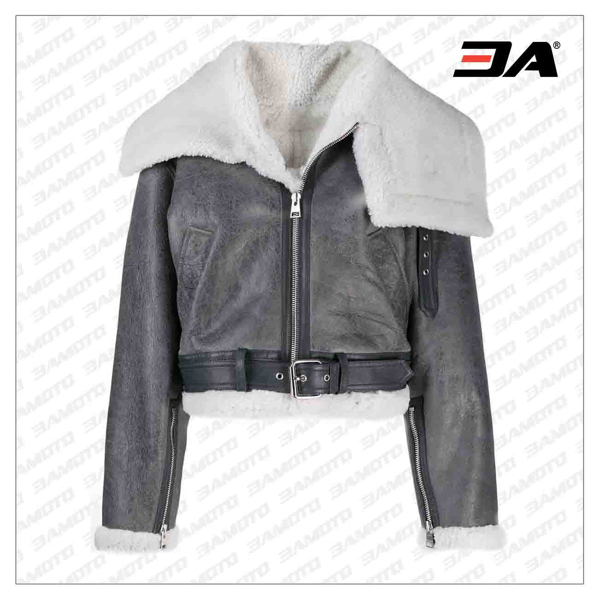 Oversized Shearling Fur Leather Cropped Jacket