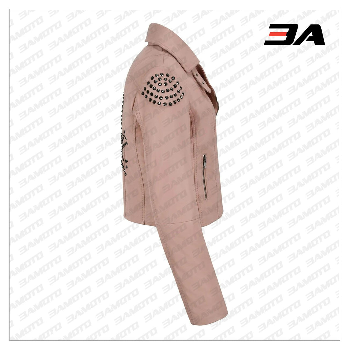 Pink Back Skull Studded Biker Leather Jacket