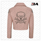 Pink Back Skull Studded Biker Leather Jacket