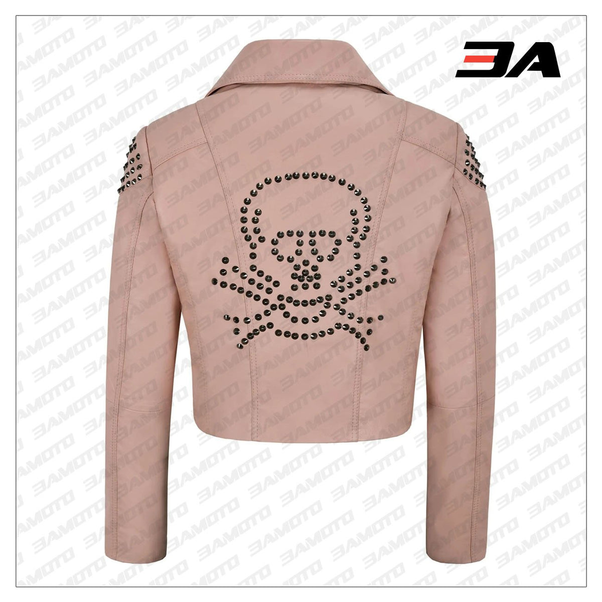 Pink Back Skull Studded Biker Leather Jacket