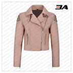 Pink Back Skull Studded Biker Leather Jacket