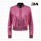Pink Metallic Bomber Studded Biker Jacket