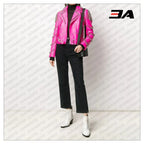 Pink Lambskin Leather Studded Biker Jacket