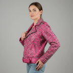 Pink Studded Biker Leather Jacket for Women