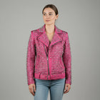 Pink Studded Biker Leather Jacket for Women